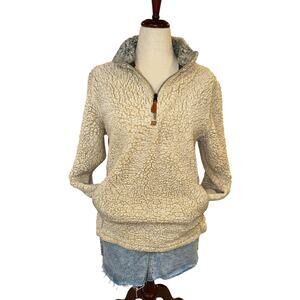 Nordic Sherpa Fleece Quarter Zip Jacket Pockets Cozy Pullover Size M